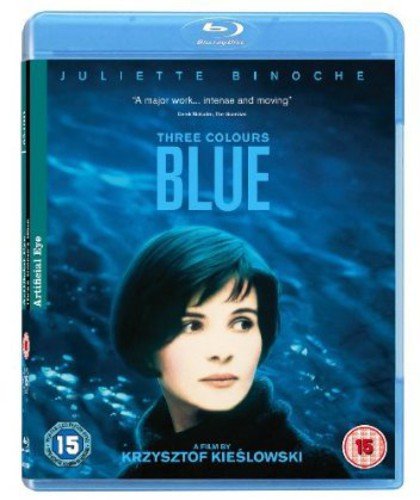 Blu-ray cover for “Three Colours Blue” featuring Juliette Binoche’s portrait.