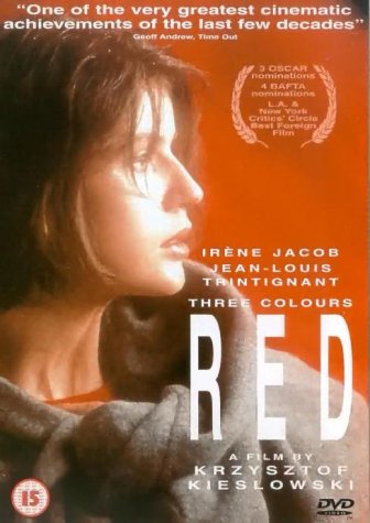 DVD cover for “Three Colours Red” featuring Irène Jacob in profile.