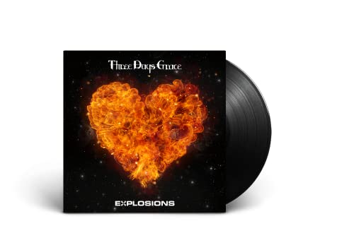 Three Days Grace "Explosions" vinyl record with fiery heart album art.