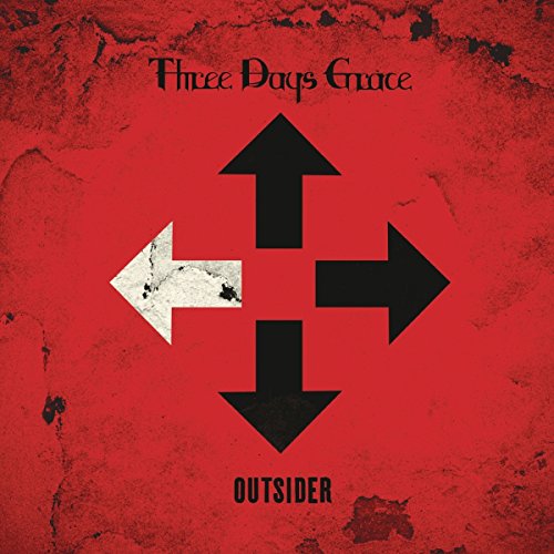 Red album cover with three black arrows and one white arrow forming a cross.