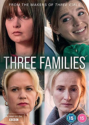 DVD cover for "Three Families" featuring four women's portraits and a "15" rating.