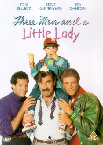 Movie poster for "Three Men and a Little Lady" featuring three men and a child.