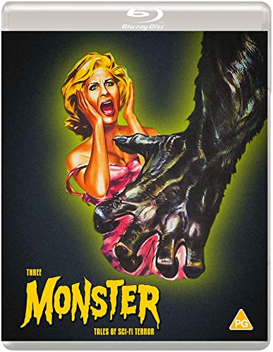 Blu-ray cover: woman screaming as a large monster’s hand grabs her.