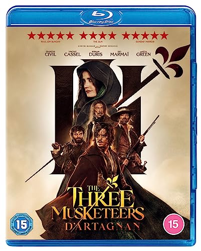 Blu-ray cover for "The Three Musketeers: D'Artagnan" with character portraits.