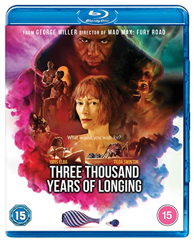 Blu-ray cover for Three Thousand Years of Longing featuring Idris Elba and Tilda Swinton.