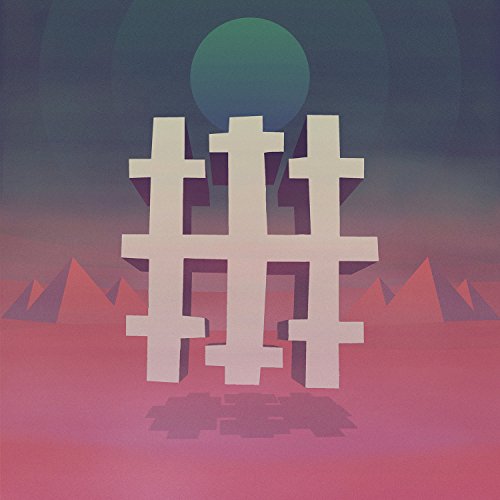 "Album cover with pixelated white symbol against a red and purple gradient background."