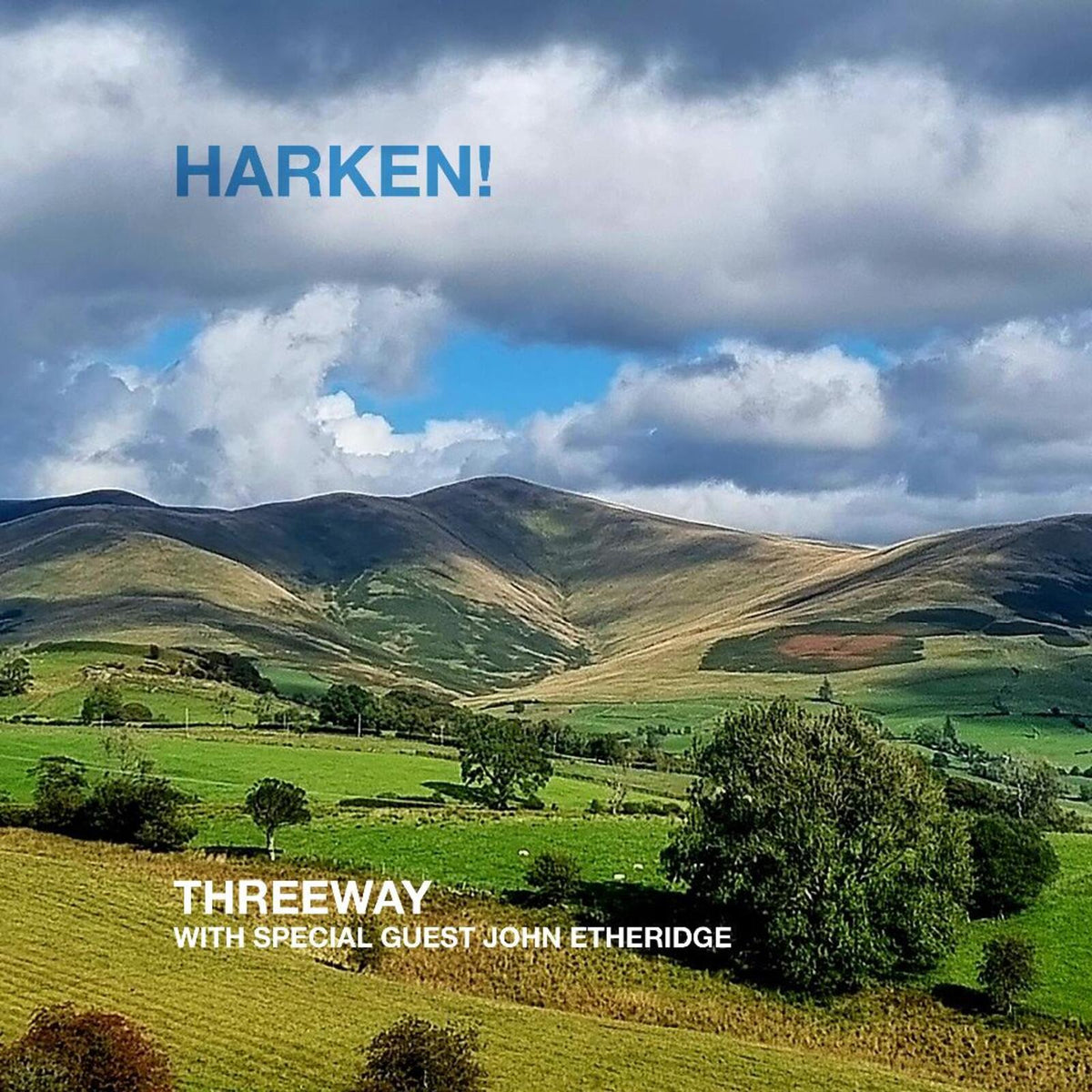 CD cover for "Harken!" featuring a landscape of rolling green hills.