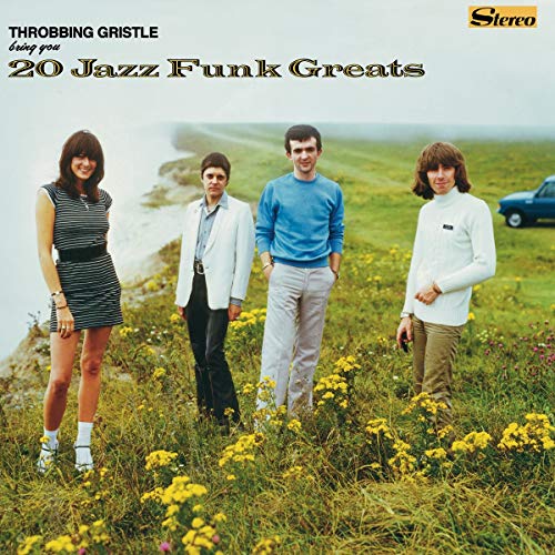 Throbbing Gristle album cover: four people in a field, vintage style.