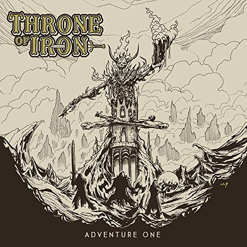 Sketch of a dark, imposing castle with figures below, titled "Throne of Iron.