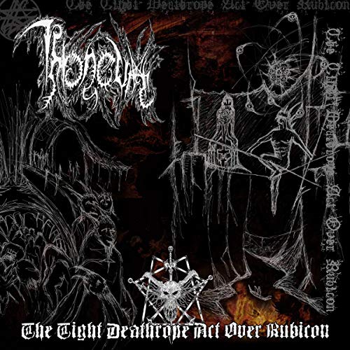 "Album cover with dark, gothic artwork and white, gothic-style text on a black background."