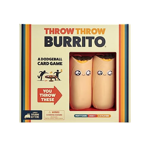 Throw Throw Burrito" game box featuring two cartoon burrito characters.