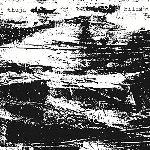 Black and white abstract album cover for Thuja’s “Hills” vinyl.