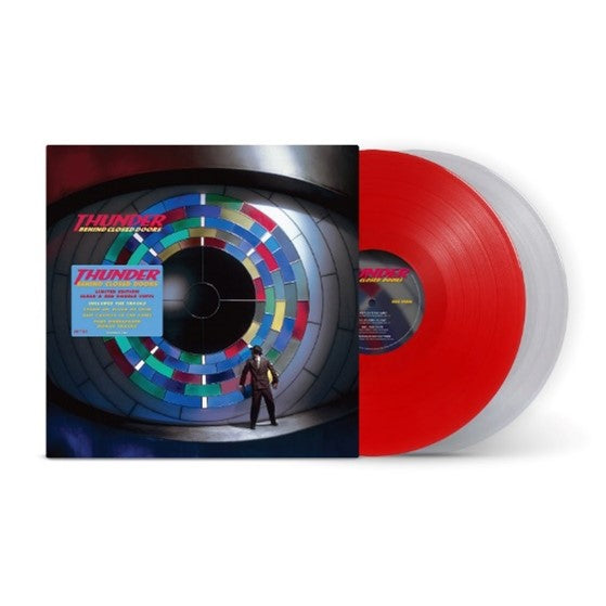 Thunder album "Behind Closed Doors" vinyl record with red and clear discs.