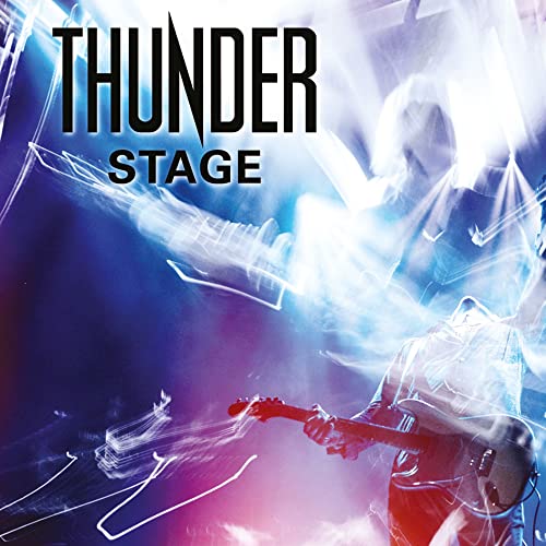 Blurred live performance image with vibrant blue and purple lights, "Thunder Stage" text.