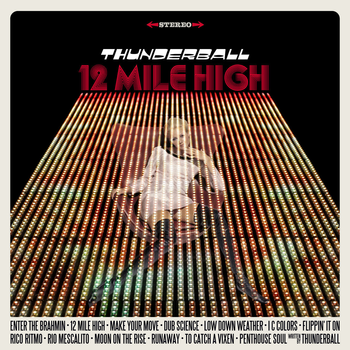 CD cover for Thunderball’s “12 Mile High” featuring a woman in a tunnel of lights.
