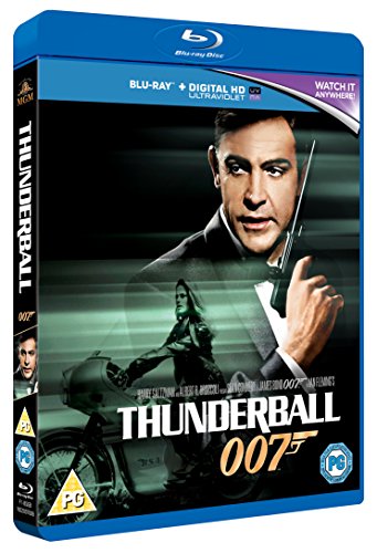 "Blu-ray case for 'Thunderball' featuring Sean Connery as James Bond with a gun."
