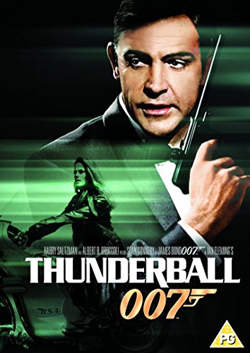 "Thunderball DVD cover featuring Sean Connery as James Bond holding a gun."