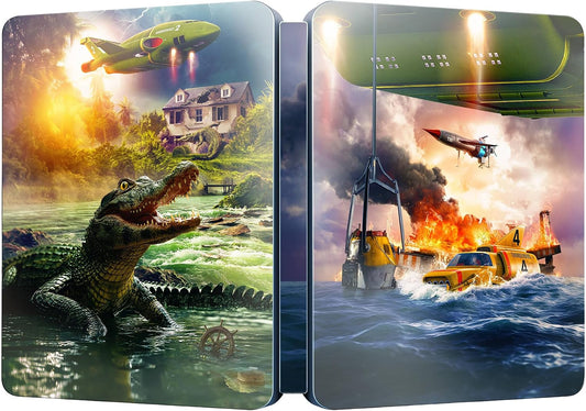 Blu-ray case featuring Thunderbirds vehicles, alligators, and explosions.