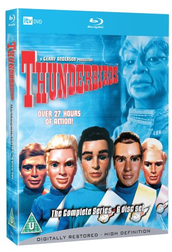 Thunderbirds" Blu-ray cover featuring the show’s characters and logo.