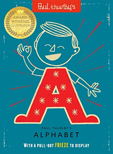 Book cover: illustrated red "A" with a smiling child, alphabet theme.
