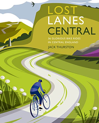 Book cover illustration of a cyclist riding on a winding road through green hills.