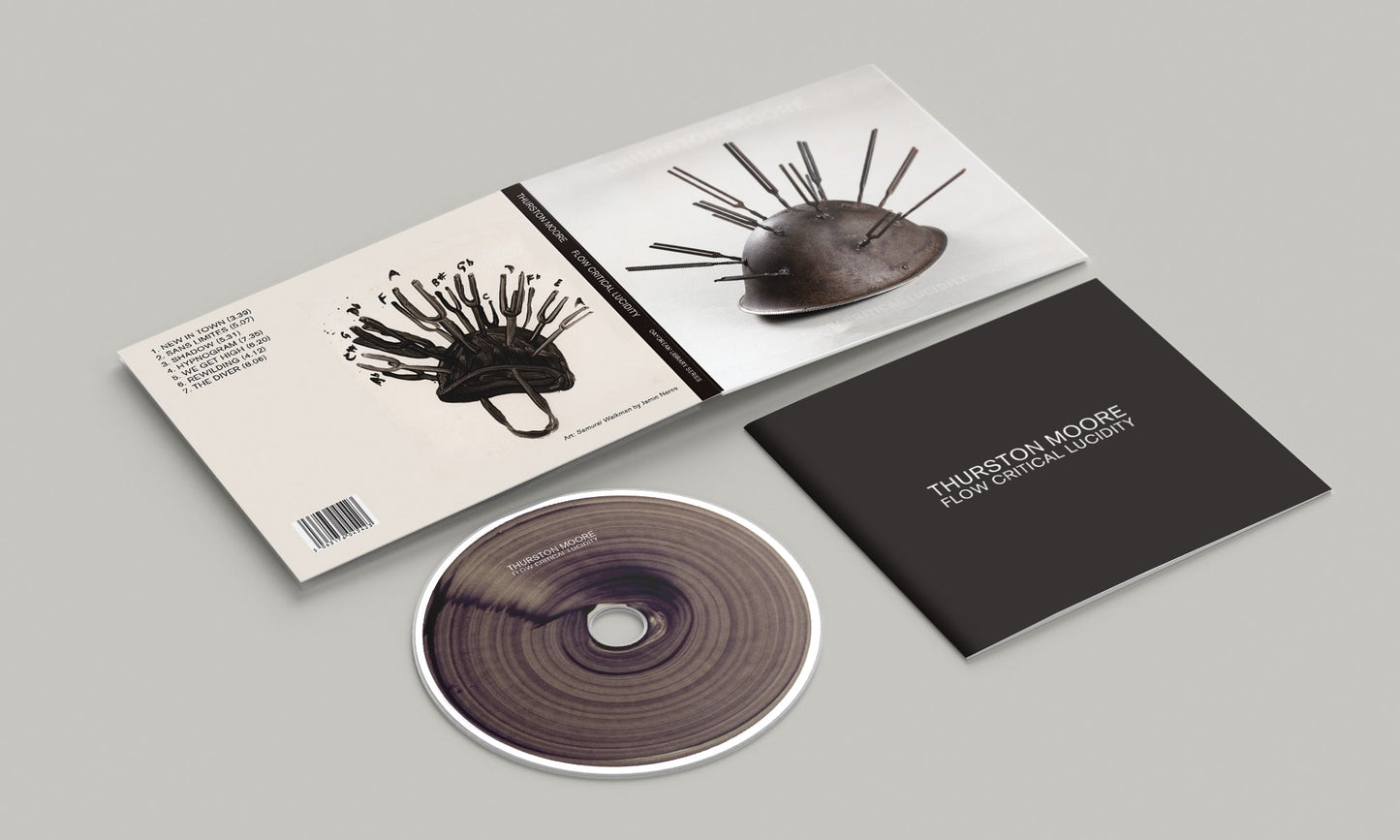CD case for Thurston Moore’s “Flow Critical Lucidity” with abstract art.