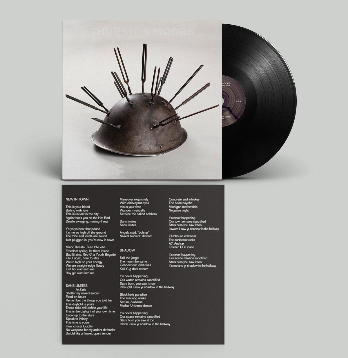 Thurston Moore vinyl record cover with abstract colorful design and text.
