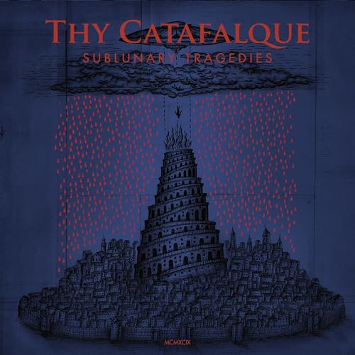 Thy Catafalque album cover: a tower engulfed in red rain and clouds.