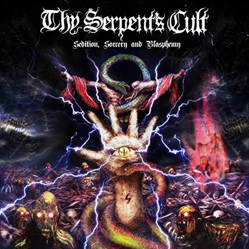 Dark album cover featuring a serpent, skeletal hands, and glowing eye.