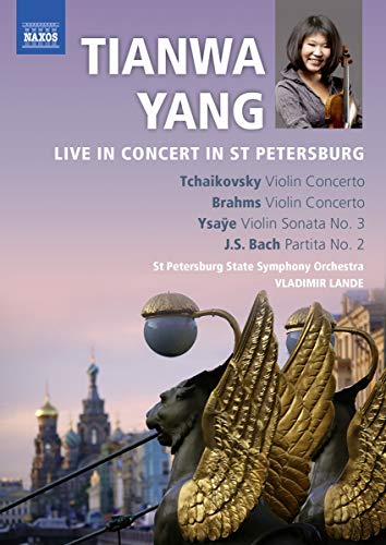 DVD cover featuring violinist Tianwa Yang and St. Petersburg landmarks.