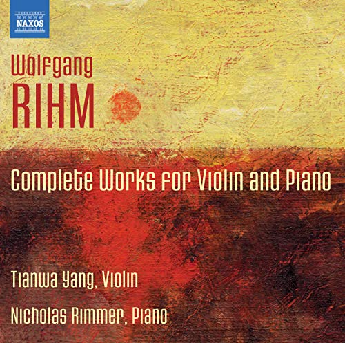 CD cover for Wolfgang Rihm’s violin and piano works, featuring abstract art.