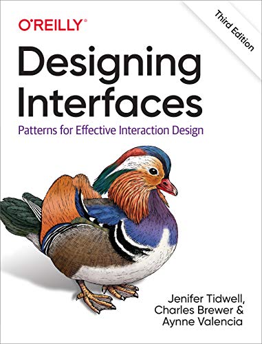 Book cover: "Designing Interfaces" with a colorful bird illustration.