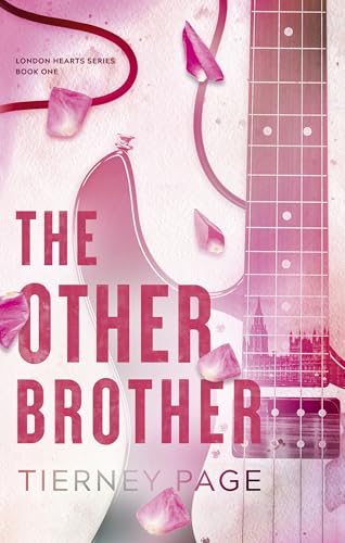 Book cover with pink shards, a guitar, and London cityscape background.
