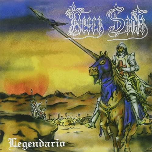 CD cover: knight on horseback with a sword, sunset background.