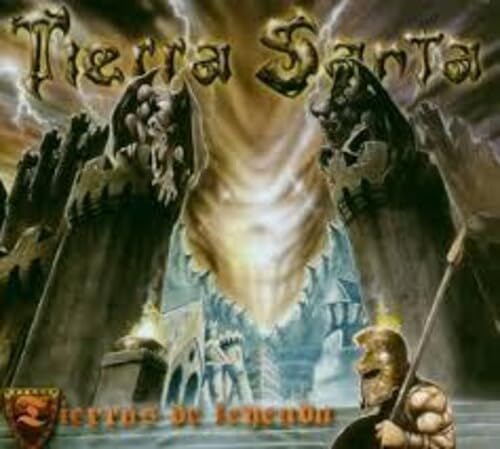 Fantasy album cover with armored figure, castle, and dramatic sky.