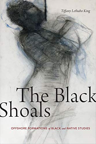 Book cover: charcoal sketch of a figure with the title "The Black Shoals.