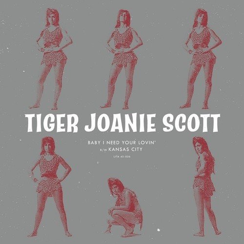 Red-toned record cover featuring repeating images of Tiger Joanie Scott.