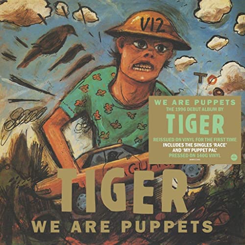 Album cover for Tiger’s “We Are Puppets” featuring painted portrait and birds.