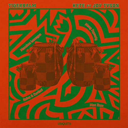 Album cover for Tigerbalm - Kete featuring drums and green swirls.