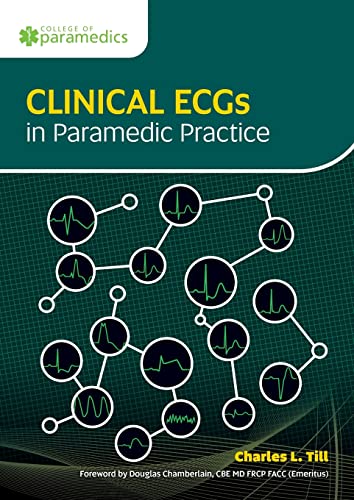 Book cover for Clinical ECGs in Paramedic Practice featuring ECG rhythm strips in connected circles.