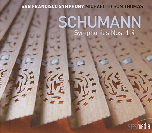 CD cover for Schumann symphonies, featuring a decorative wooden fan pattern.