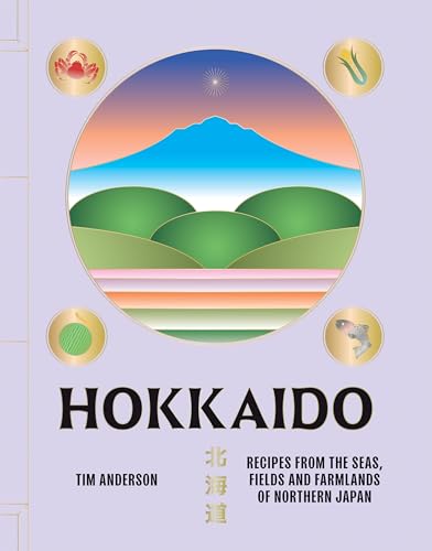 Cookbook cover: Hokkaido, with mountain landscape and Japanese text.