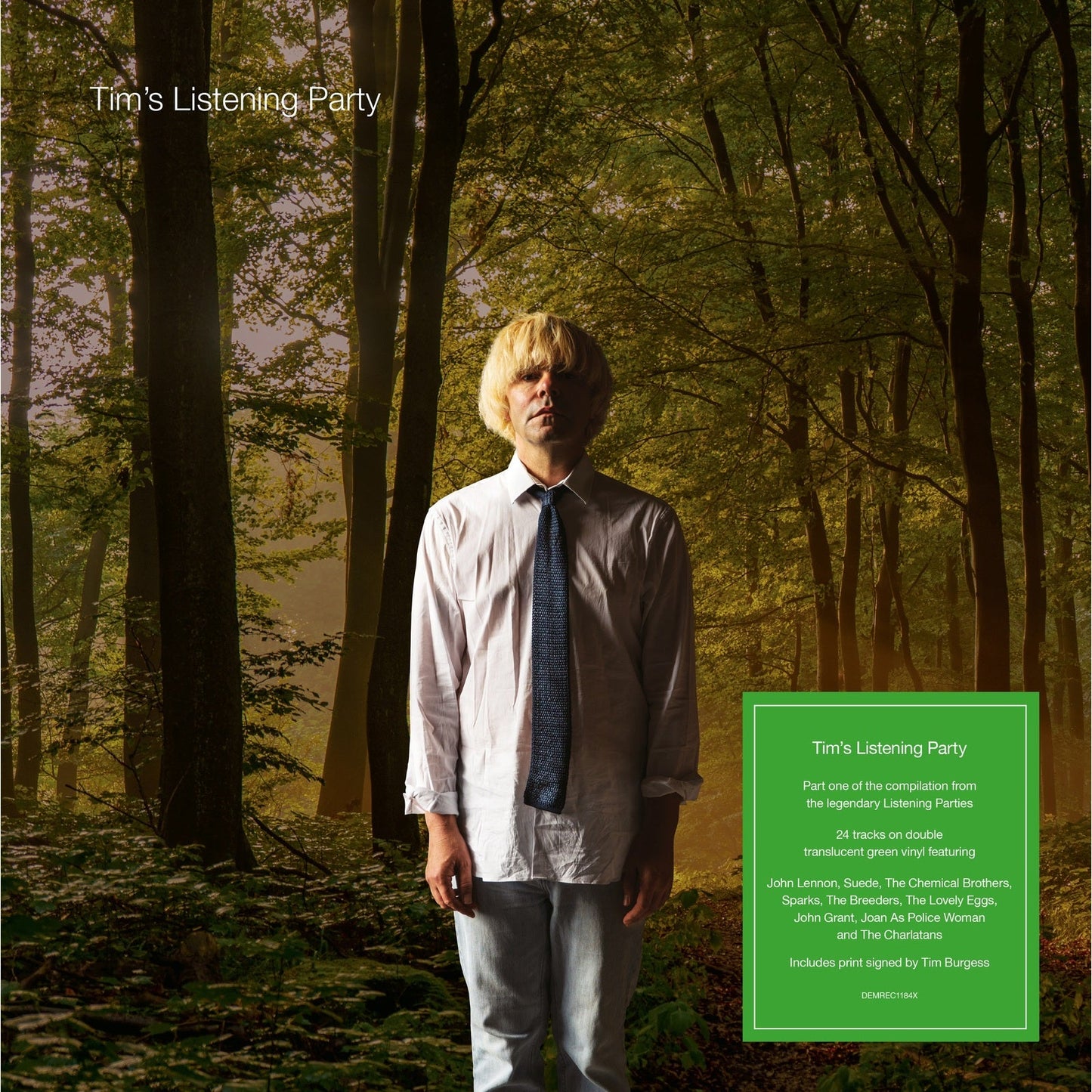 Vinyl album cover: Tim Burgess in a green field, portrait.