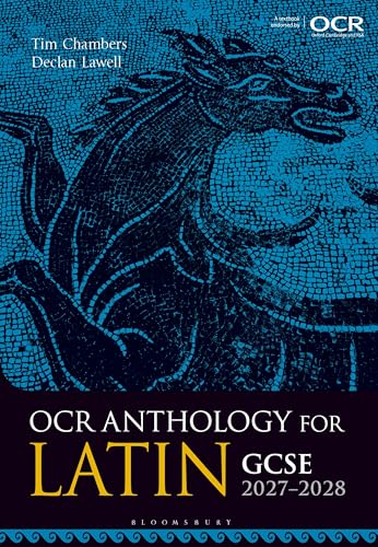 Book cover for OCR Anthology for Latin GCSE 2027-2028 featuring a blue mosaic horse.