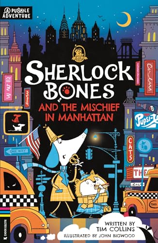 Book cover: dog detective Sherlock Bones in illustrated Manhattan cityscape.