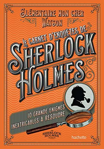 Orange cover with “Sherlock Holmes” title and silhouette with magnifying glass.