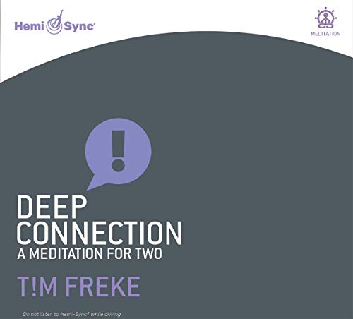 "Hemi-Sync meditation CD cover with gray background, white and purple text, and speech bubble."