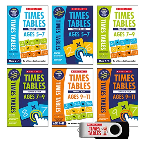 Six times tables workbooks with a USB drive, ages 5-11.