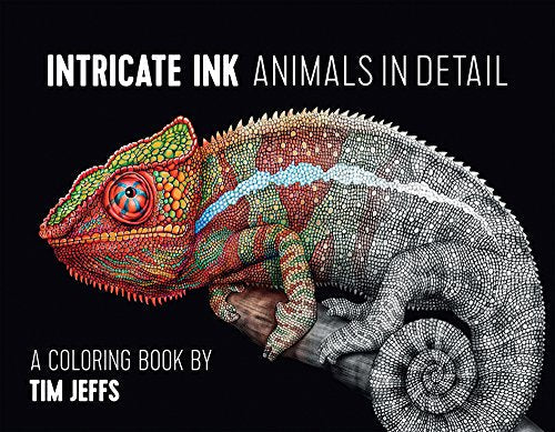 Coloring book cover featuring a highly detailed illustration of a chameleon.