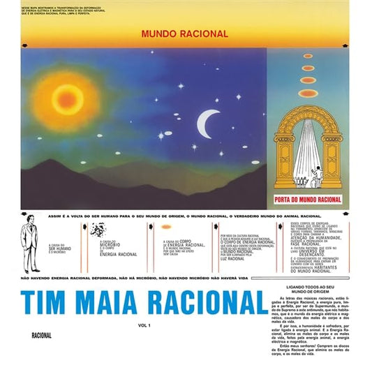 Album cover featuring a cosmic landscape, an ornate archway, and extensive Portuguese instructional text.